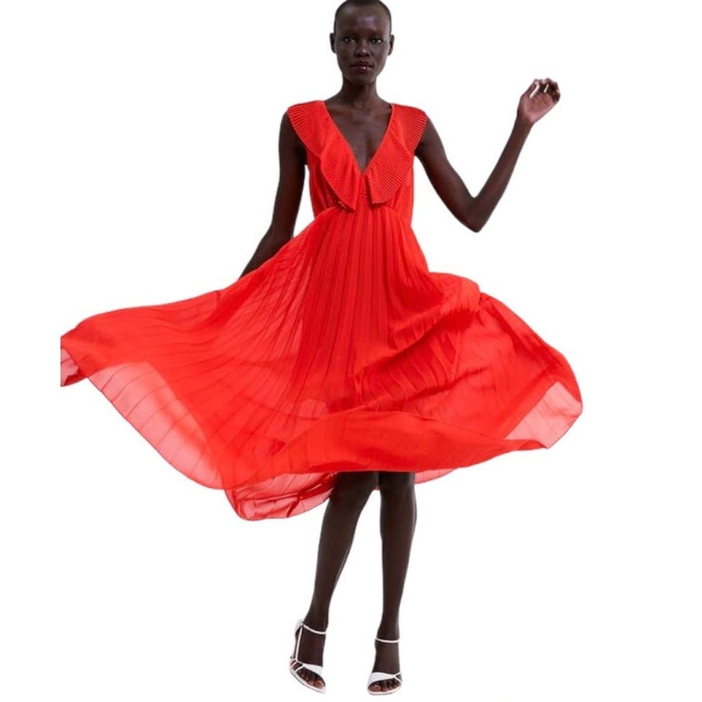 Zara medium orange ruffle maxi dress